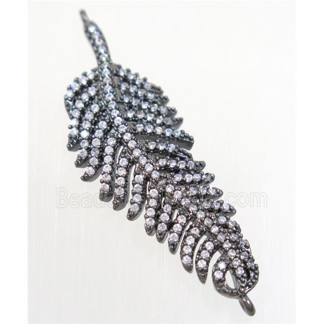 copper feather connector paved zircon, black plated