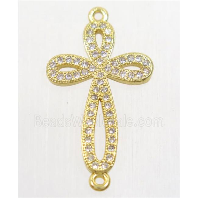 copper cross connector paved zircon, gold plated