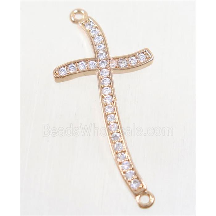 copper cross connector paved zircon, rose gold