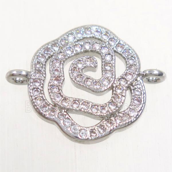 copper connector paved zircon, roseflower, platinum plated