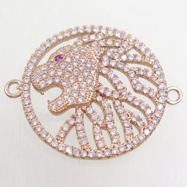 copper leoHead connector paved zircon, rose gold