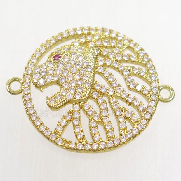 copper leoHead connector paved zircon, gold plated