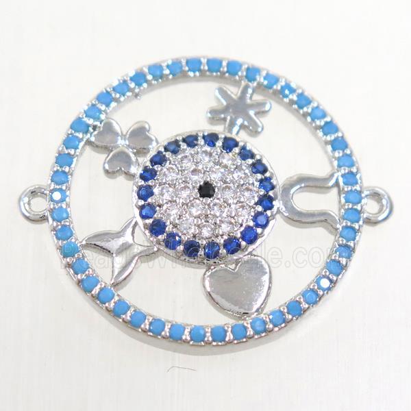 copper circle connector paved zircon, platinum plated