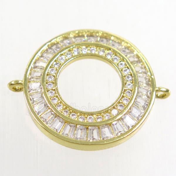 copper circle connector paved zircon, gold plated