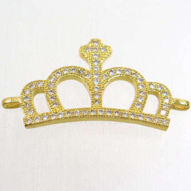copper crown connector paved zircon, gold plated