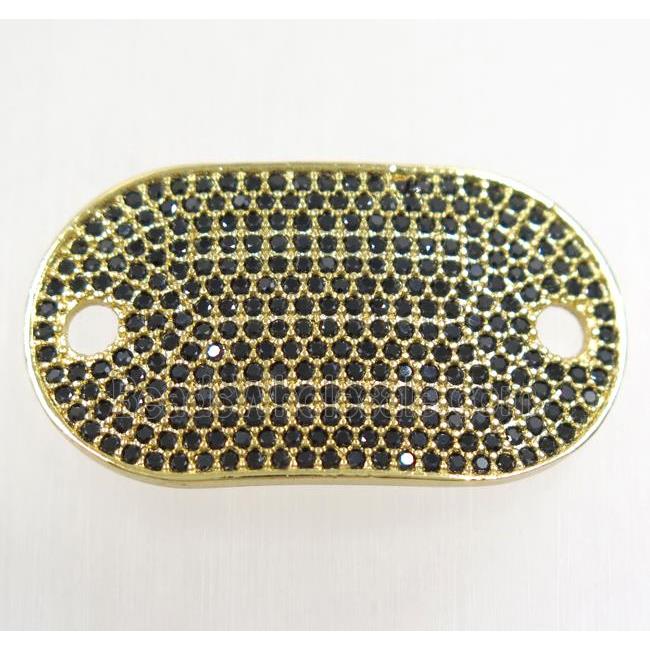 copper runway connector paved zircon, oval, gold plated