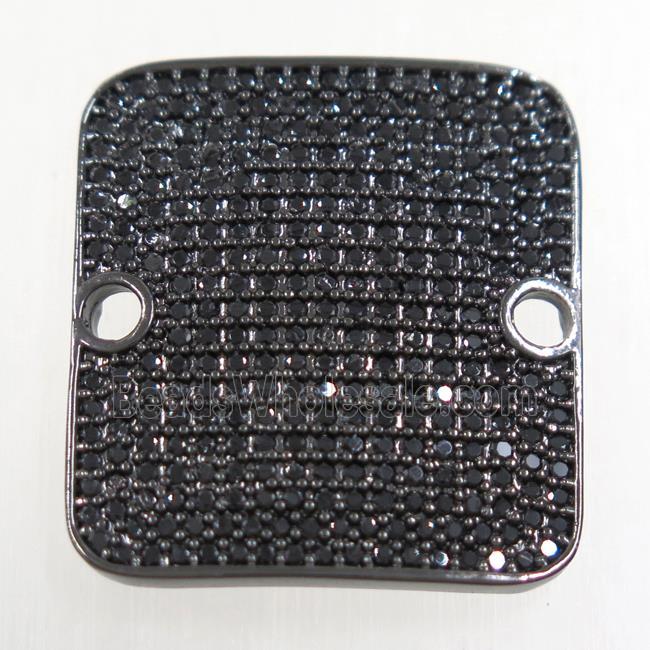 copper square connector paved zircon, black plated