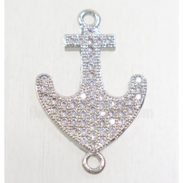 copper anchor connector paved zircon, platinum plated