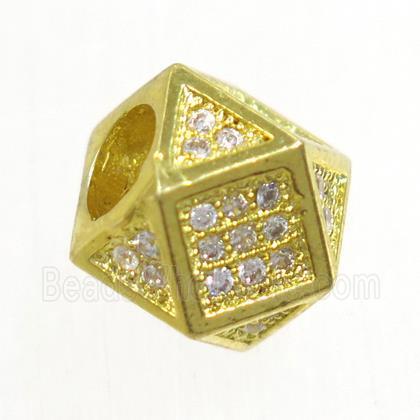 copper cube beads paved zircon, gold plated