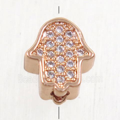 copper hamsahand beads paved zircon, rose gold