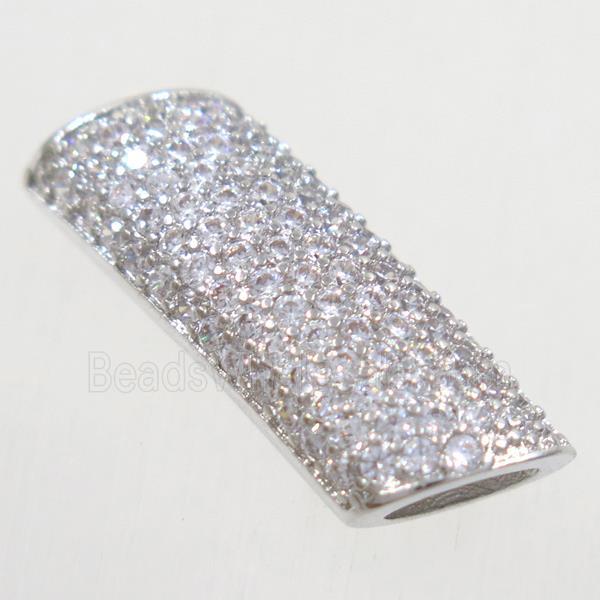 copper tube beads paved zircon, platinum plated