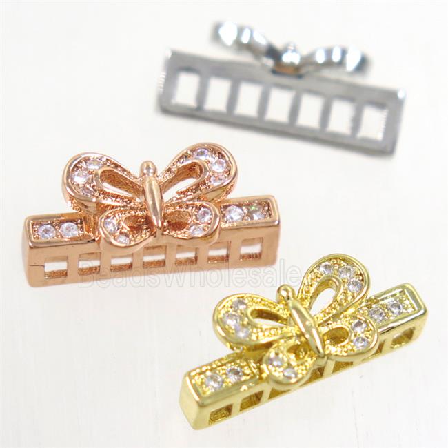 copper stick bead paved zircon with butterfly, mix color