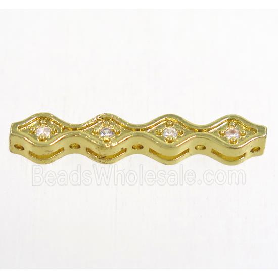 copper stick bead paved zircon, gold plated
