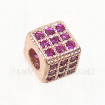 copper cube beads paved zircon, rose gold