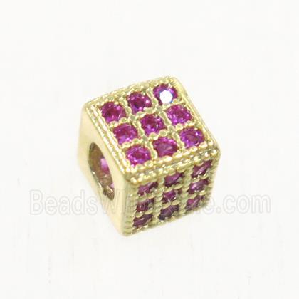 copper cube beads paved zircon, gold plated