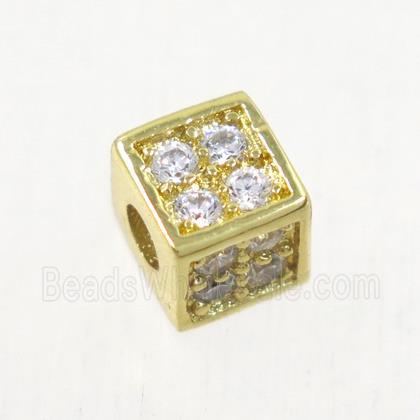 copper cube beads paved zircon, gold plated