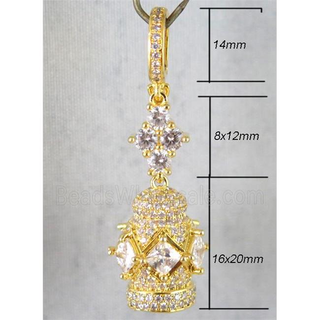 copper pendant paved zircon, gold plated