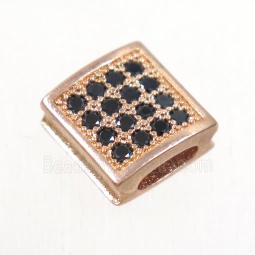 copper square bead paved zircon, rose gold