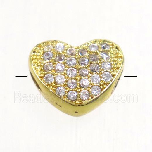 copper heart beads paved zircon, gold plated