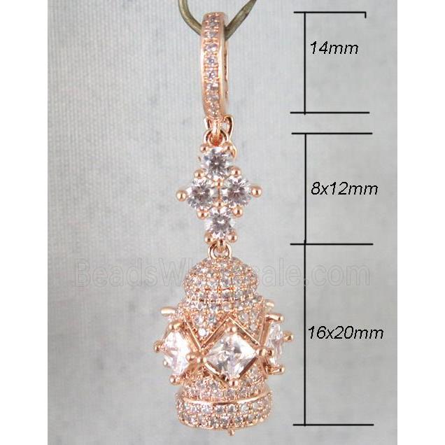 copper pendant paved zircon, rose gold plated