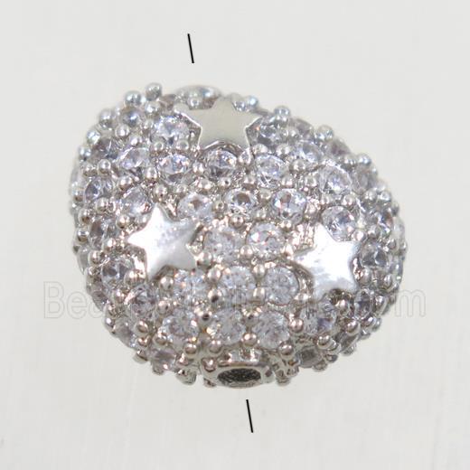 copper potato beads paved zircon, platinum plated
