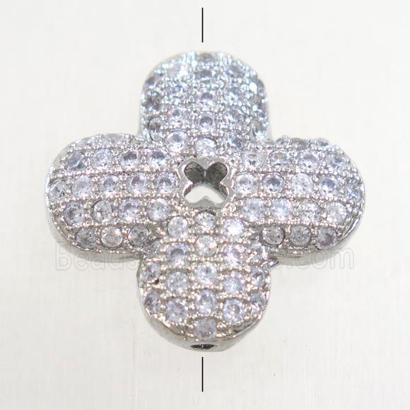 copper beads paved zircon, clover, platinum plated