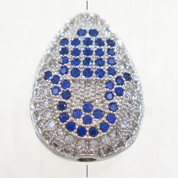 copper teardrop beads paved zircon, platinum plated