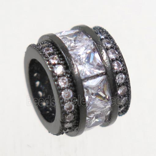 European style copper beads paved zircon, tube, black plated