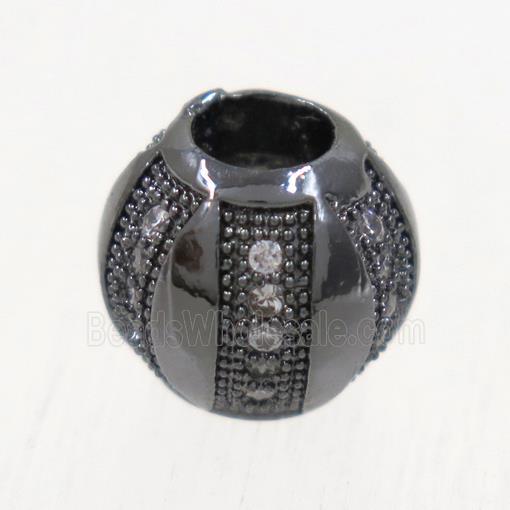 European style copper barrel beads paved zircon, black plated