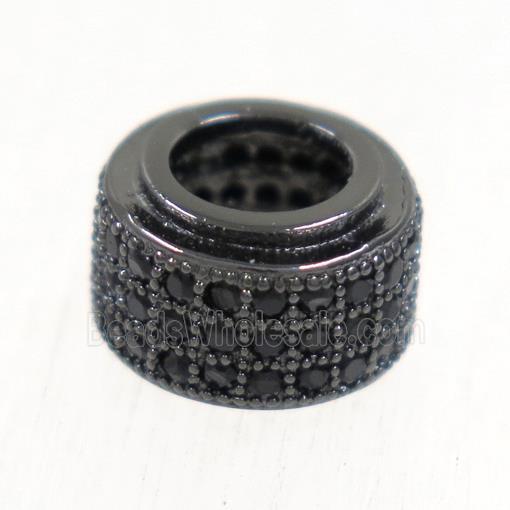 European style copper beads paved zircon, rondelle, black plated