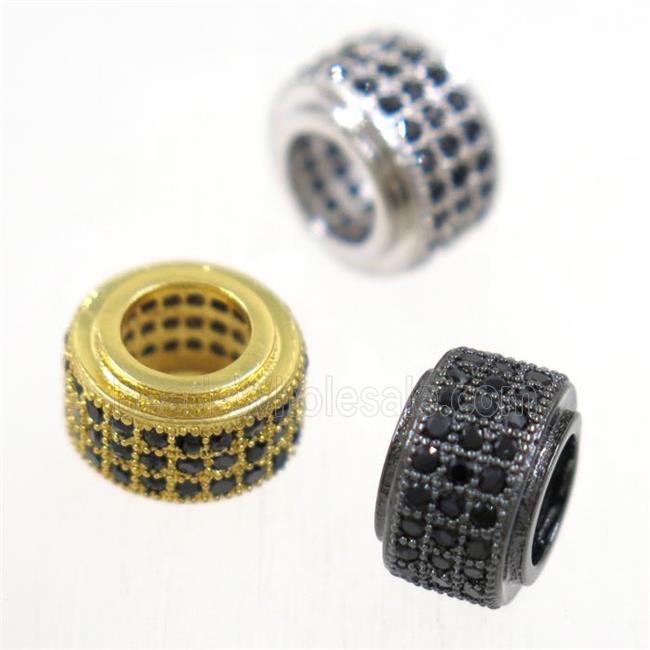 European style copper beads paved zircon, rondelle, mix color
