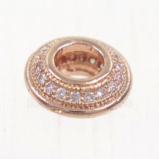 European style copper beads paved zircon, rondelle, rose gold