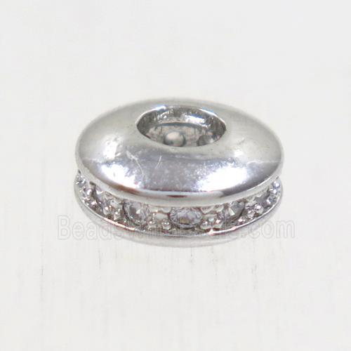 copper bead paved zircon, rondelle, platinum plated