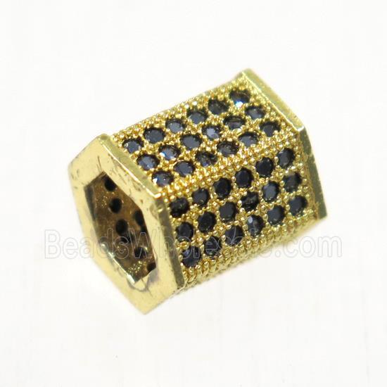 European style copper tube beads paved zircon, gold plated