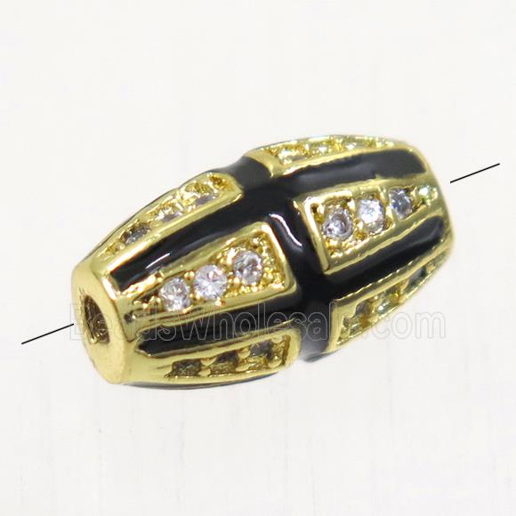 copper oval beads paved zircon, gold plated