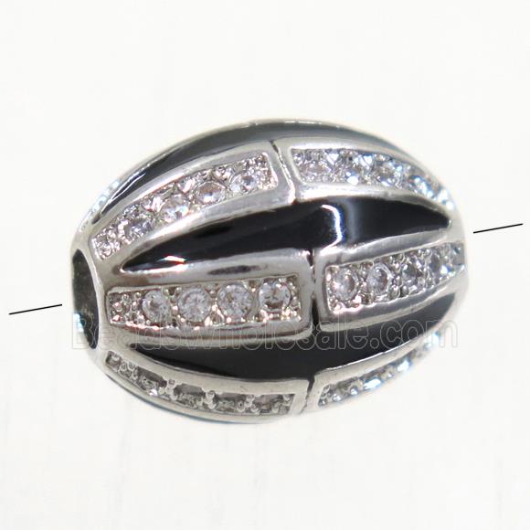 copper oval beads paved zircon, platinum plated