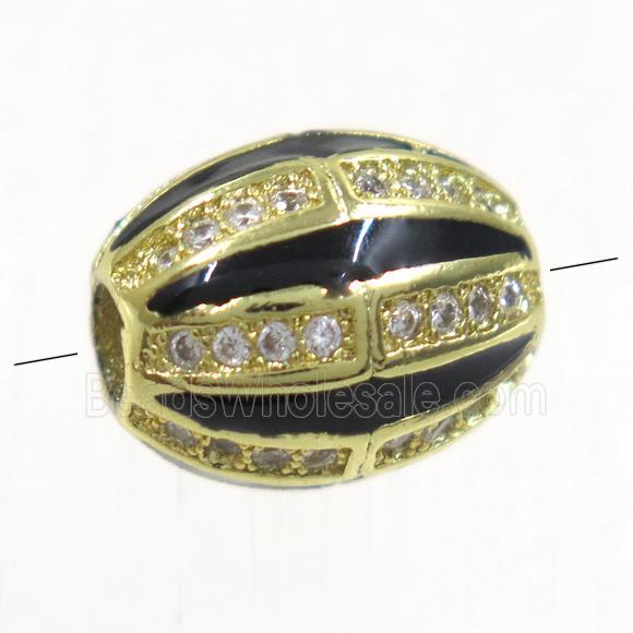 copper oval beads paved zircon, gold plated