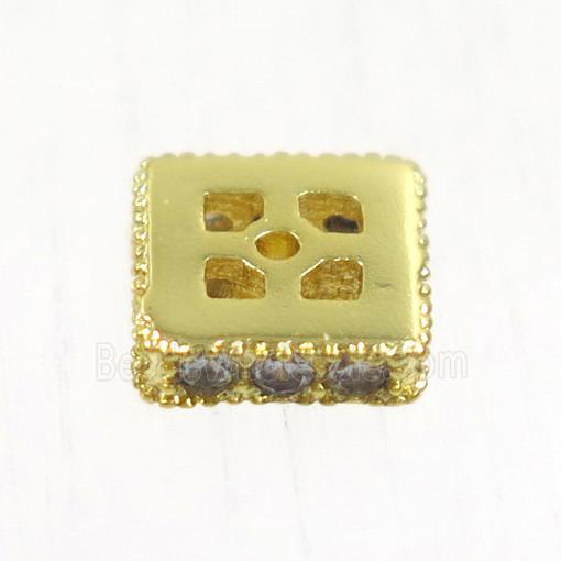 copper square beads paved zircon, gold plated