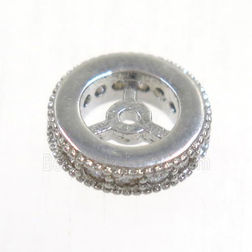 copper beads paved zircon, rondelle, platinum plated