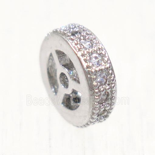 copper beads paved zircon, rondelle, platinum plated