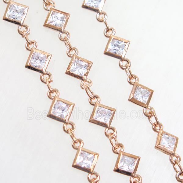copper chain paved zircon, rose gold