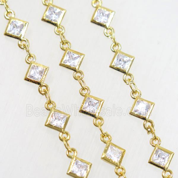 copper chain paved zircon, gold plated