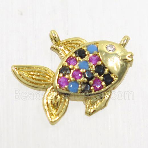 copper fish pendant paved zircon, 2loops, gold plated