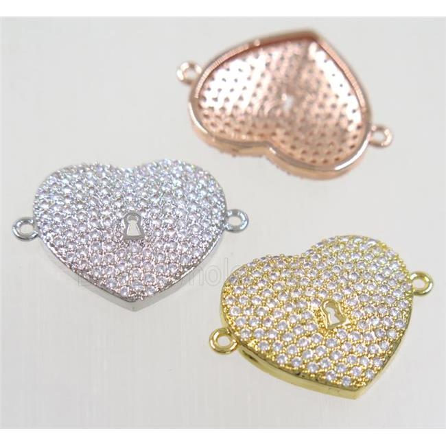 copper heart connector paved zircon, mix color