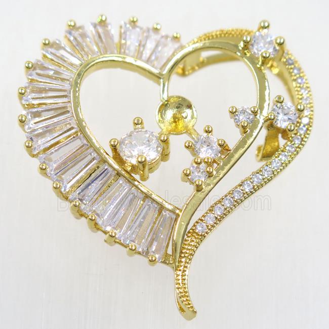 copper heart pendant paved zircon, gold plated