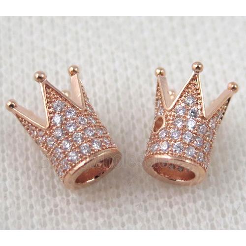 copper crown beads paved zircon, rose gold