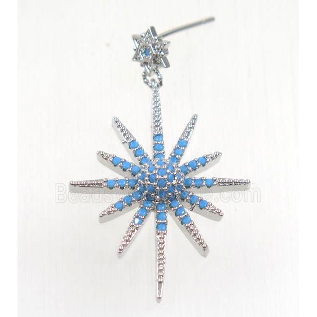 copper northstar earring studs paved zircon, platinum plated
