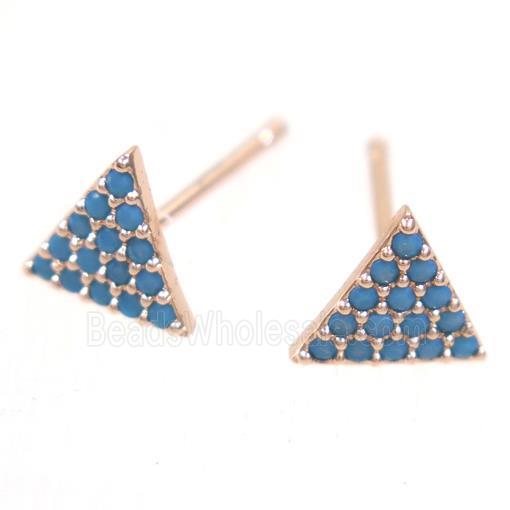copper triangle earring studs paved zircon, rose gold