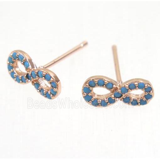 copper infinity earring studs paved zircon, rose gold