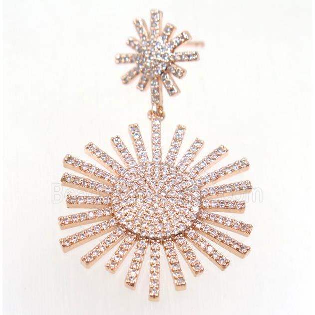 copper starburst earring paved zircon, rose gold